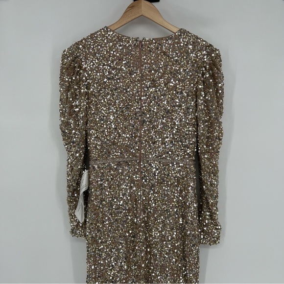 NWOT Mac Duggal Empire Sequined‎ Long Sleeve Evening Gown Gold Size 4 - Picture 9 of 16